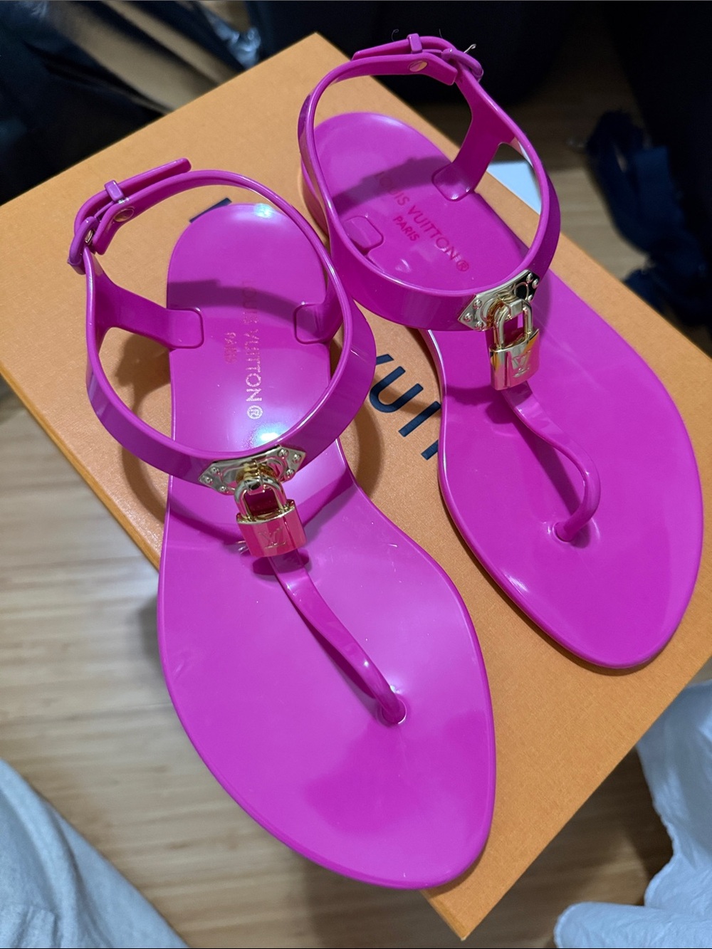 Louis Vuitton Bikini Flat Sandals with Gold Lock